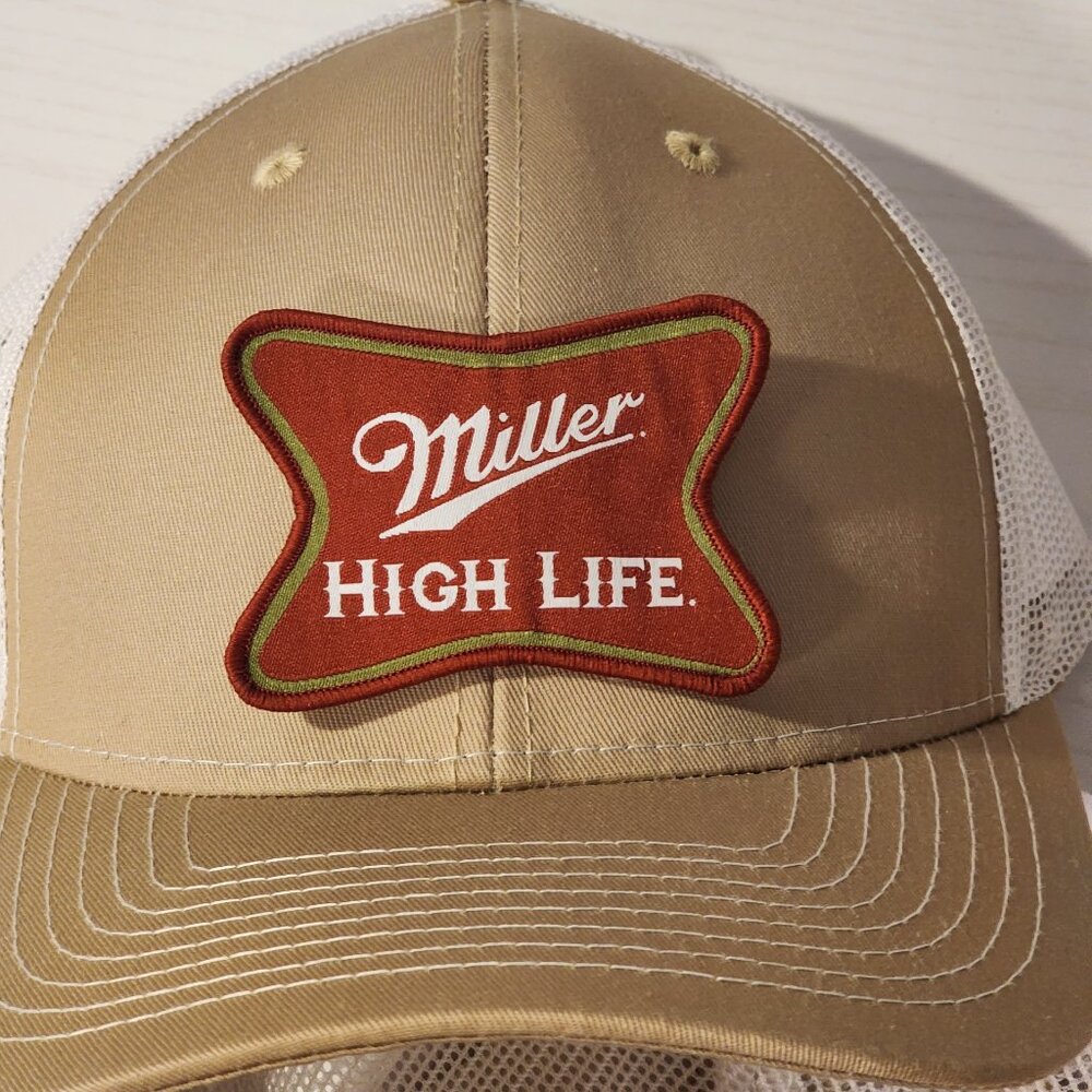 Miller High Life Khaki/White Mesh Snapback Trucker Hat.